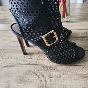 Vince Camuto Black Cutout Heels with Gold Buckle